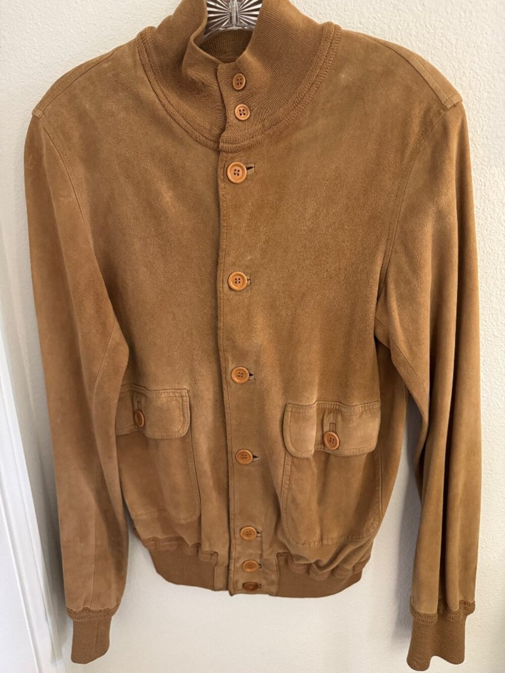 Vintage "Theodore" Tan Suede Bomber Jacket; Unisex;